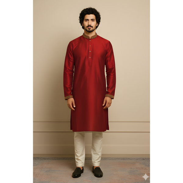 HERITAGE RAW SILK_RED_DAD SET