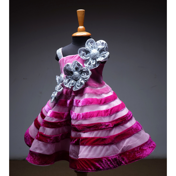 Debutante Rosette: 1st Birthday Velvet Bloom Frock