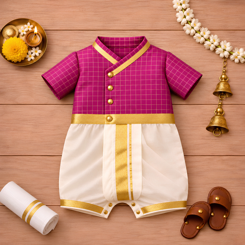 Magenta Checks Baby Ethnic Dhoti Romper