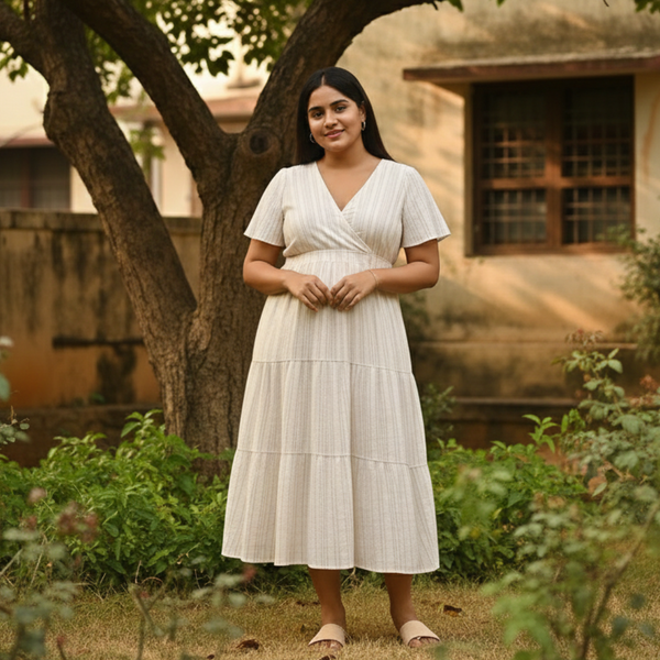 Ivory Mist Pinstripe Cotton Customised Maternity Wear.