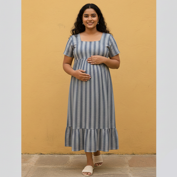 Muted Blue-Grey Stripes Customised Maternity Collection