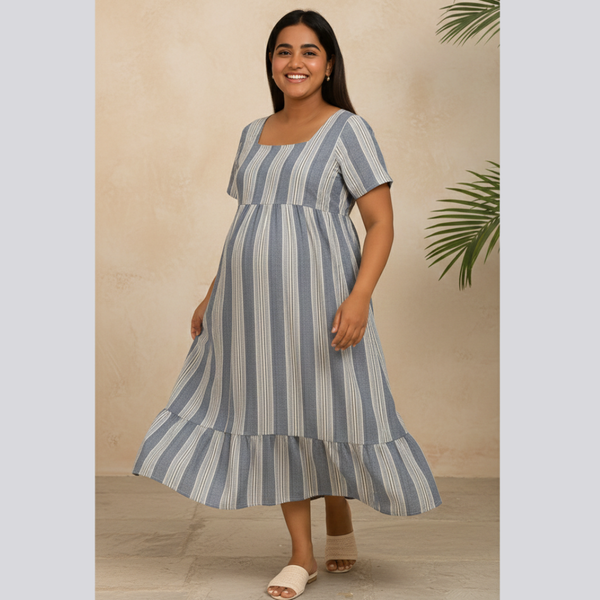 Mist blue Cotton Stripe Customised Maternity Wear.