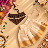 Brown One-Shoulder Top with Kasavu Romper Skirt