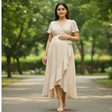 Cream Ikat Soft Cotton Customised Maternity Wear.