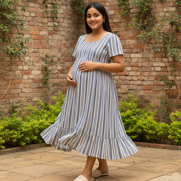 Indigo Breeze Stripe Cotton Customised  Maternity Wear Collection