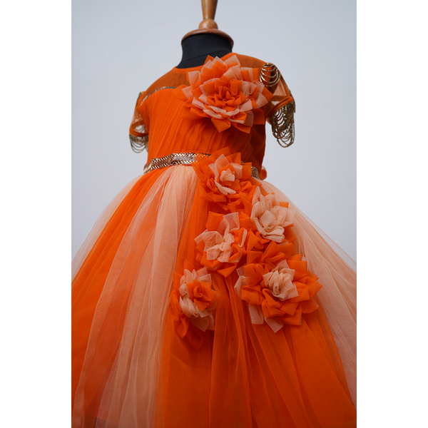 Vibrant Orange Velvet & Net Family Matching Outfit Set