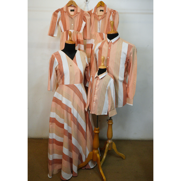 Peach & Ivory Striped Family Matching Outfit Set.
