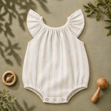 Pastel Striped Flutter-Sleeve Baby Romper