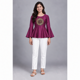 Navaratri Mandala Raw Silk - Mom Flared Tops