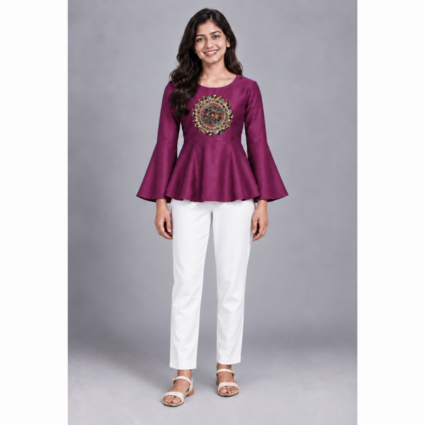 Navaratri Mandala Raw Silk - Mom Flared Tops