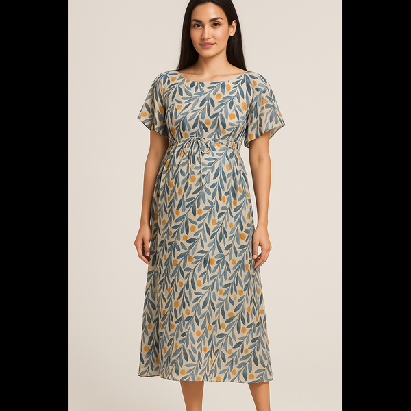 Earthy Leaf Print Dress