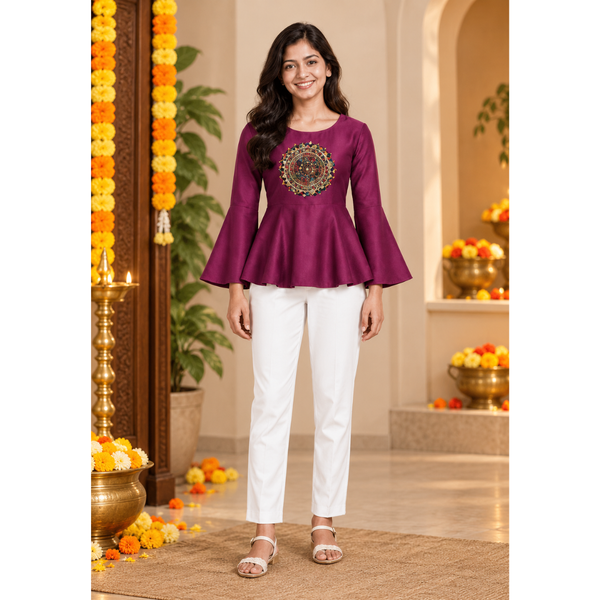 Navaratri Mandala Raw Silk - Mom Flared Tops