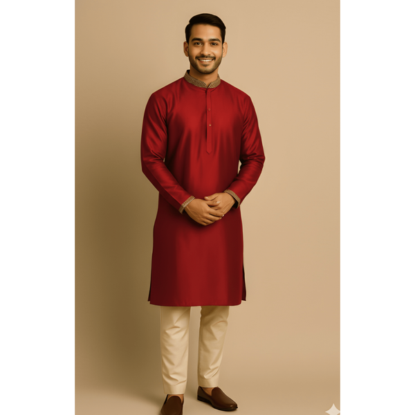 TIMELESS RAW SILK_RED_DAD SET