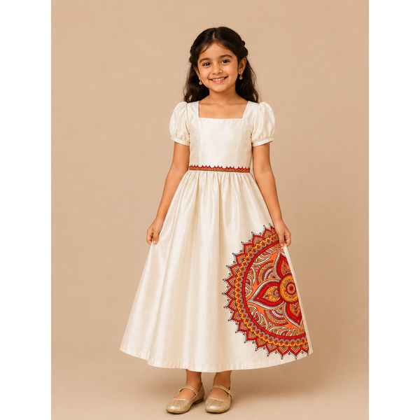 Orange And Red Mandala - Girl Kid Dress