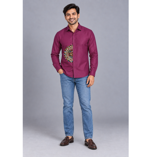 Navaratri Mandala Raw Silk -Dad Shirt