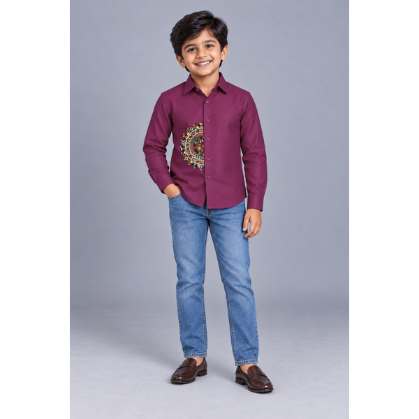 Navaratri Mandala Raw Silk - Boy Kid Shirt