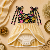 Lotus print Tie-Shoulder Baby Frock