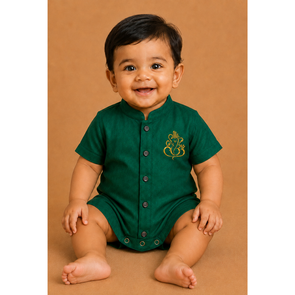 Vinayagar Chaturthi Dark Green Colour- Baby Romper