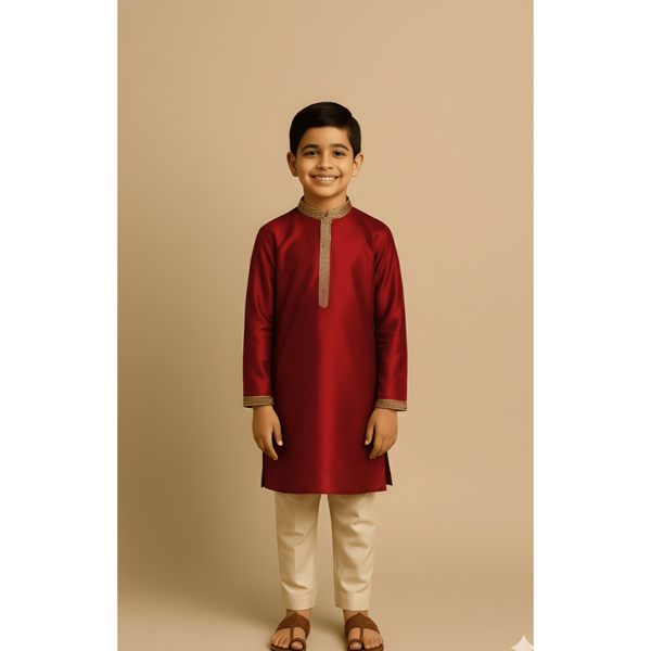 TIMELESS RAW SILK_RED_BOY KID SET