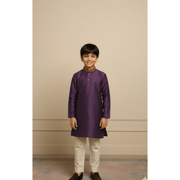 HERITAGE RAW SILK_PURPLE_BOY KID SET