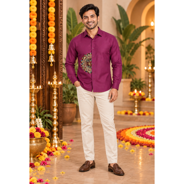 Navaratri Mandala Raw Silk -Dad Shirt