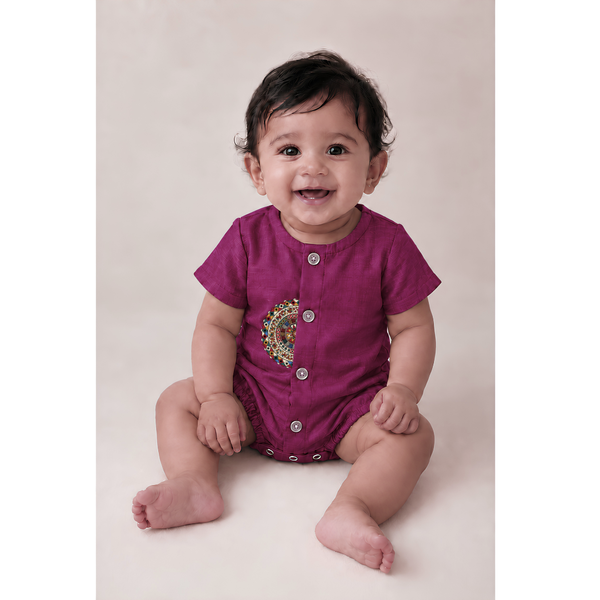 Navaratri Mandala Raw Silk - Baby Romper