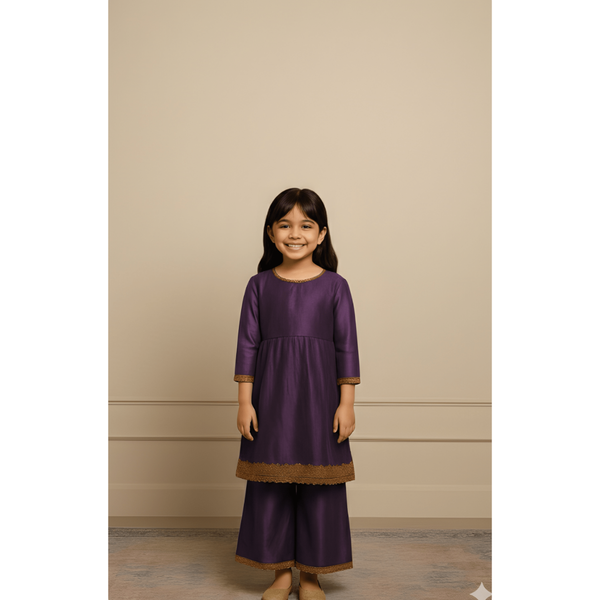 HERITAGE RAW SILK_PURPLE_GIRL KID SET