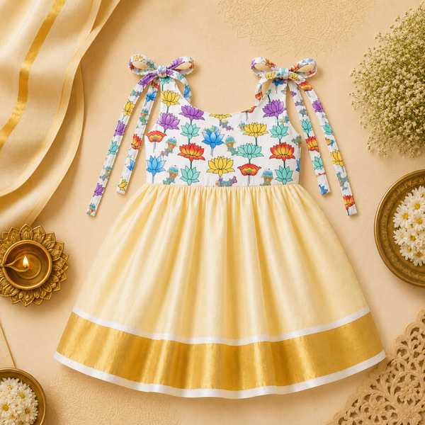 Rainbow Lotus Tie-Shoulder Baby Frock
