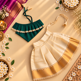 Emerald Green One-Shoulder Top with Kasavu Romper Skirt