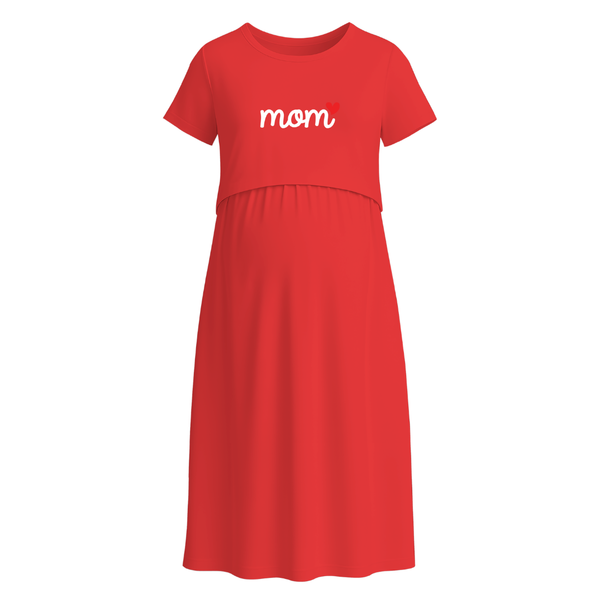 Mom Heart Statement Printed Maternity Maxi Dress
