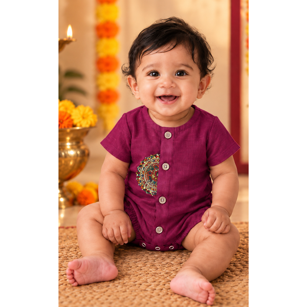Navaratri Mandala Raw Silk - Baby Romper