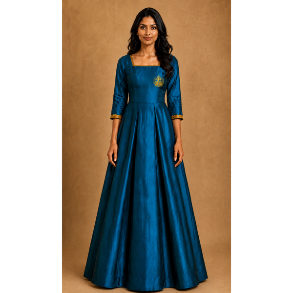 Vinayagar Chaturthi Peacock Colour-Mom Dress