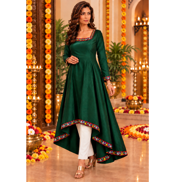 Navaratri Emerald Mosaic Raw Silk - Mom High-low Dress