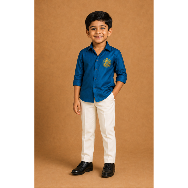 Vinayagar Chaturthi Peacock Colour-Boy Kid Shirt