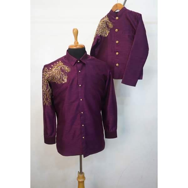 Royal Maroon Lion Crest Father-Son Outfit Set