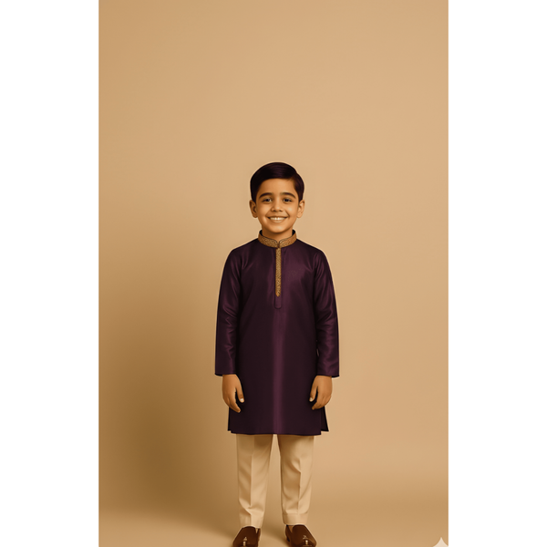 ROYAL HERITAGE RAW SILK_WINE_BOY KID SET