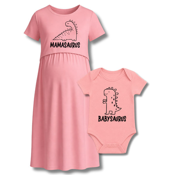 "Mamasaurus & Babysaurus Matching Maternity & Baby Outfit Set