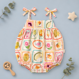 Tropical Fruit Print Bow-Strap Baby Romper
