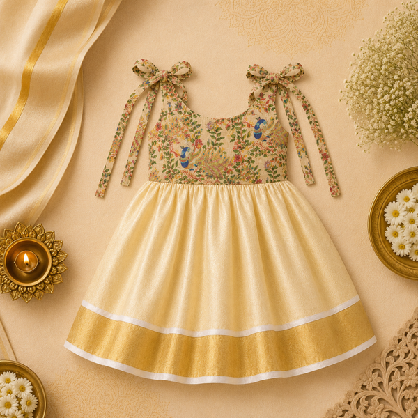 Peacock Garden Tie-Shoulder Baby Frock