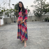 Multicolor Check Maternity Dress – Cotton Feeding-Friendly Dress