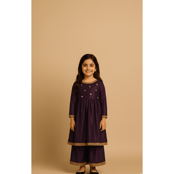 ROYAL HERITAGE RAW SILK_WINE_GIRL KID SET