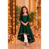 Navaratri Emerald Mosaic Raw Silk - Girl Kid High-low Dress