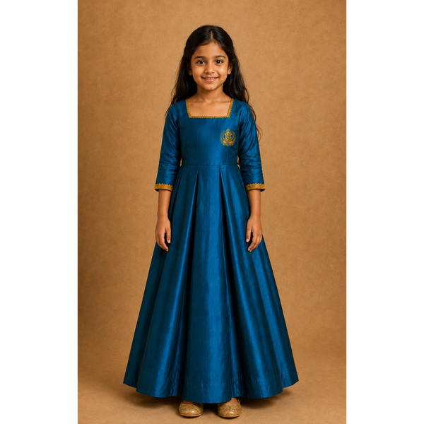 Vinayagar Chaturthi Peacock Colour- Girl Kid Dress