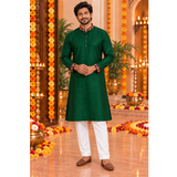 Navaratri Emerald Mosaic Raw Silk - Dad Kurta