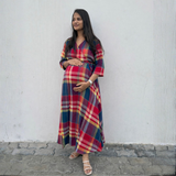 Multicolor Check Maternity Dress – Cotton Feeding-Friendly Dress