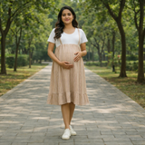 Peach Meadow Stripes Cotton Customised Maternity Wear.