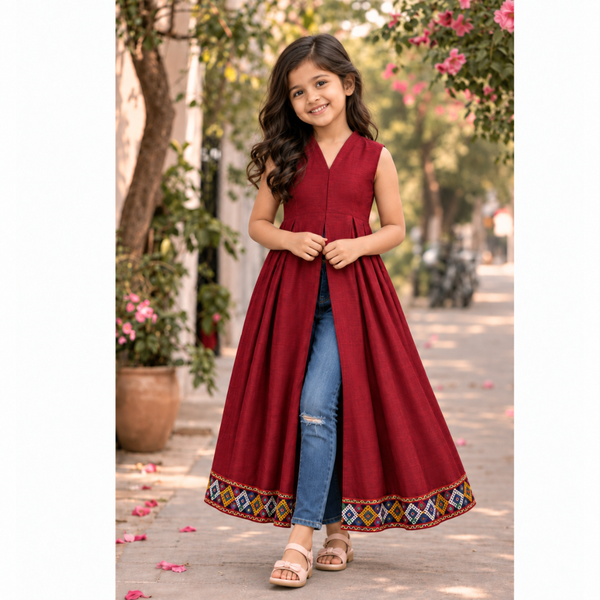 Navaratri Rangoli Radiance Raw Silk - Girl Kid Dress