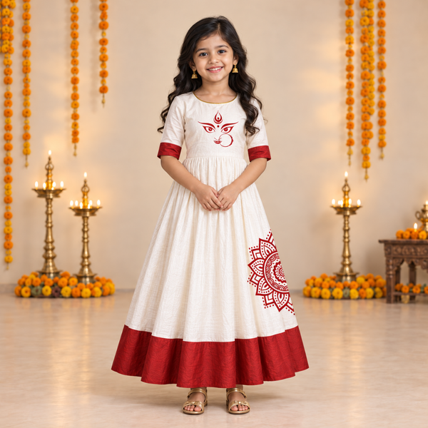 Durga Shakti Raw Silk Family Combo - Girl Kid Dress