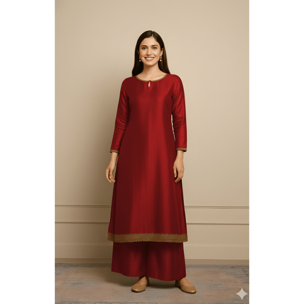 HERITAGE RAW SILK_RED_MOM SET