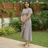 Black Vertical Stripe Cotton  Customised Maternity Wear.